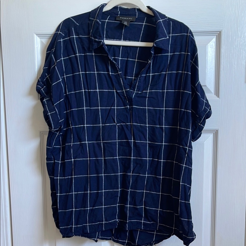 Navy Checkered Women's Top